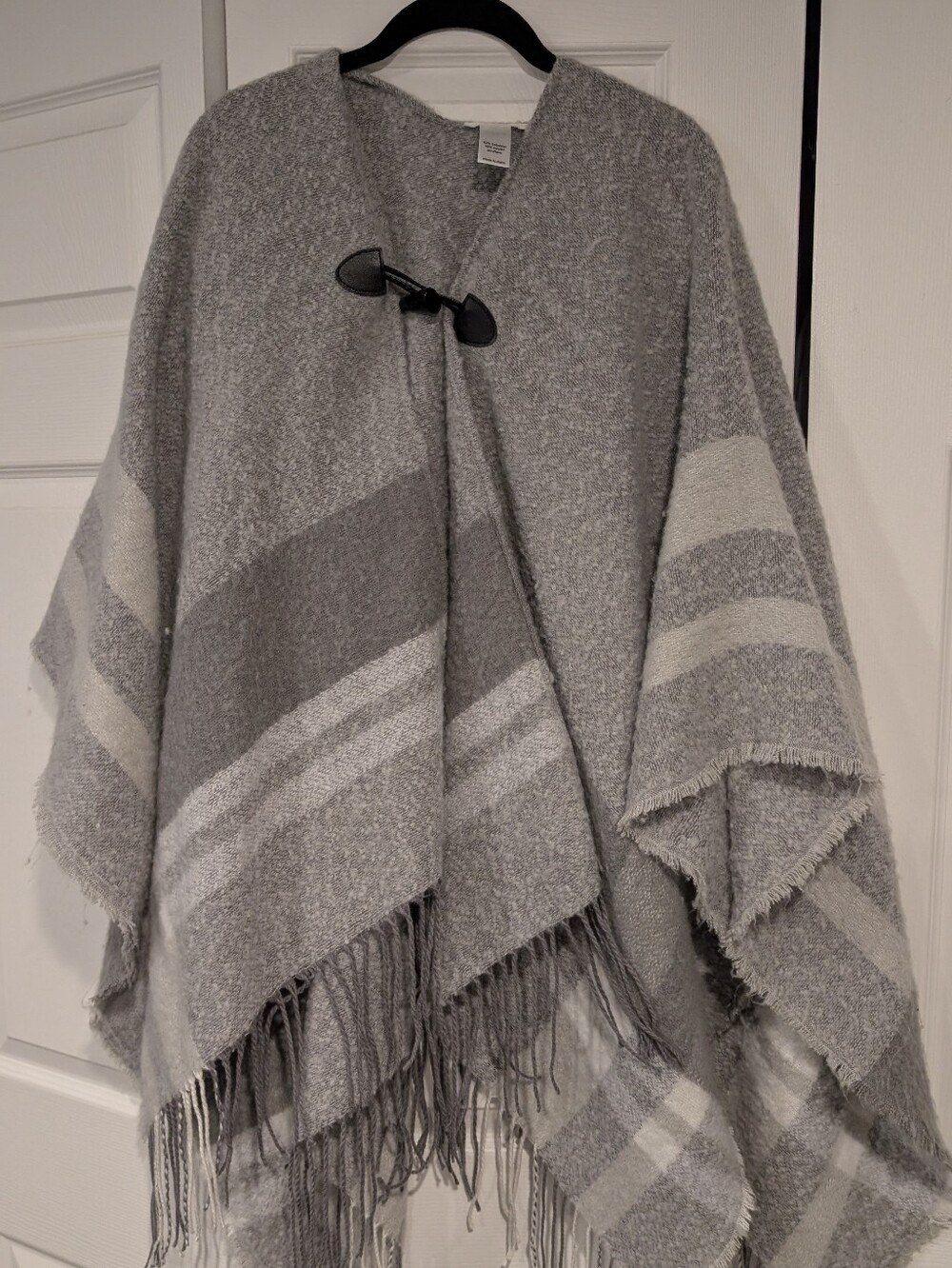 Maurices Two-Tone Gray Fringe Poncho with Toggle